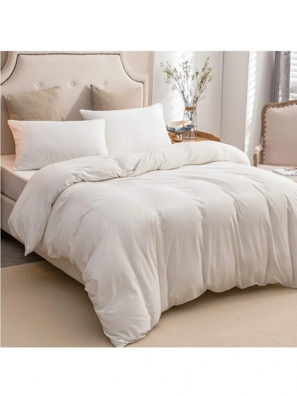 Off-White Jersey Knit 100% Cotton Duvet Cover Set 3 Pc-Full Size
